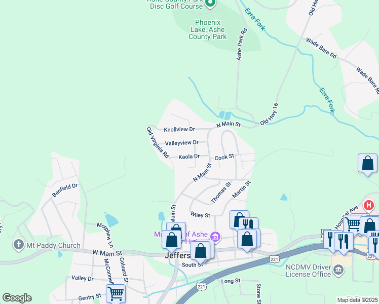 map of restaurants, bars, coffee shops, grocery stores, and more near 214 Kaola Drive in Jefferson