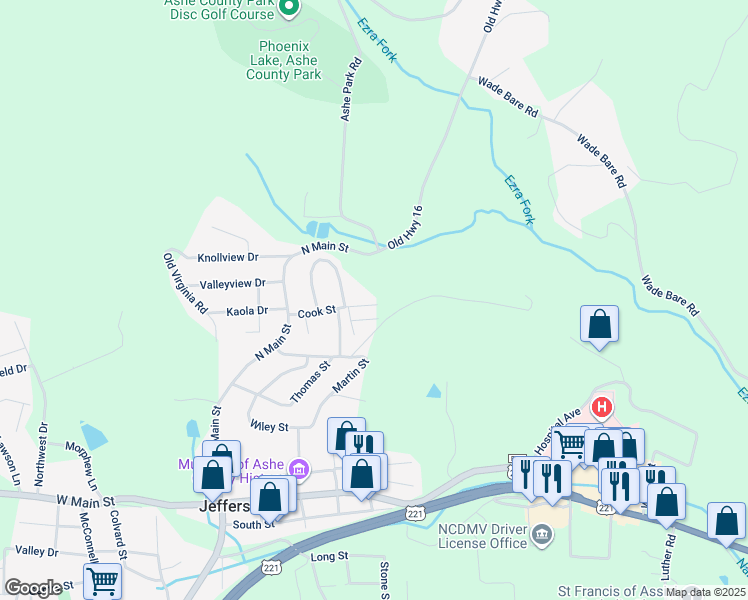 map of restaurants, bars, coffee shops, grocery stores, and more near 427 Cook Street in Jefferson