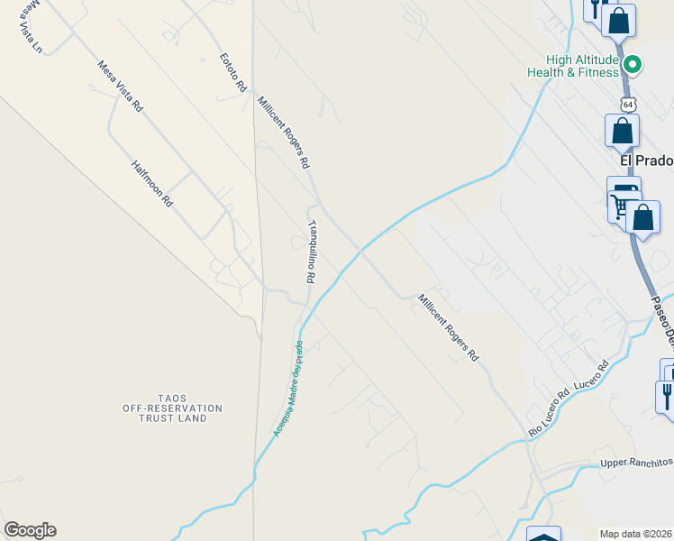 map of restaurants, bars, coffee shops, grocery stores, and more near 1100 La Cienega Road in El Prado