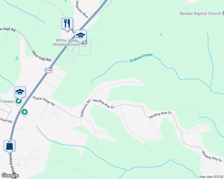 map of restaurants, bars, coffee shops, grocery stores, and more near 1126 Stillhouse Rd in White House