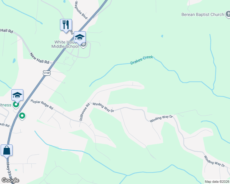 map of restaurants, bars, coffee shops, grocery stores, and more near 1126 Stillhouse Road in White House