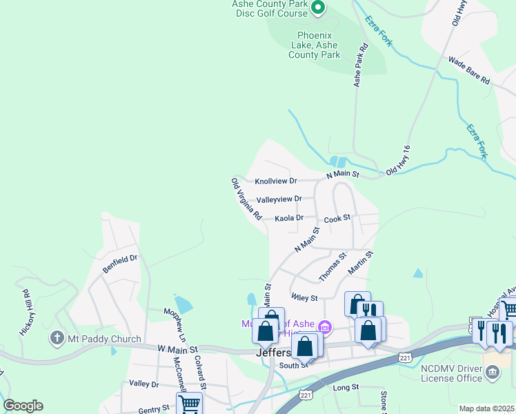 map of restaurants, bars, coffee shops, grocery stores, and more near 251 Valleyview Drive in Jefferson