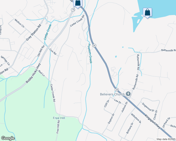 map of restaurants, bars, coffee shops, grocery stores, and more near 169 Dove Lane in Johnson City