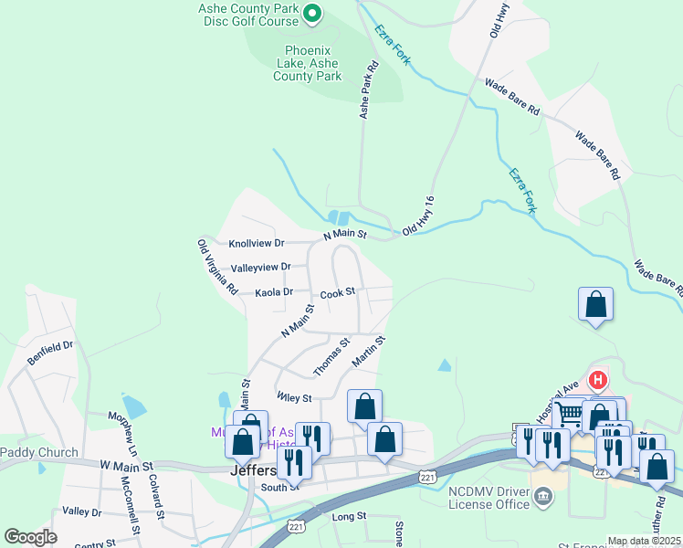 map of restaurants, bars, coffee shops, grocery stores, and more near 122 Dogwood Circle in Jefferson