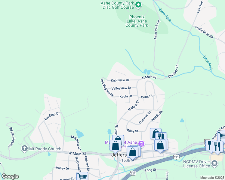 map of restaurants, bars, coffee shops, grocery stores, and more near 251 Valleyview Drive in Jefferson
