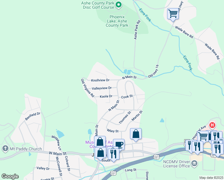 map of restaurants, bars, coffee shops, grocery stores, and more near 117 Valleyview Drive in Jefferson