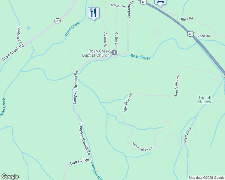 map of restaurants, bars, coffee shops, grocery stores, and more near 301 Arnold Rd in Mountain City