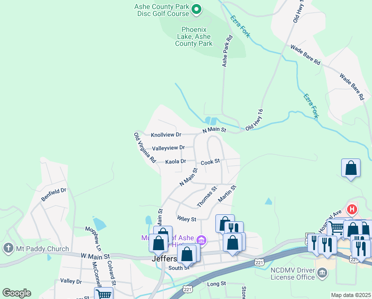 map of restaurants, bars, coffee shops, grocery stores, and more near 117 Valleyview Drive in Jefferson