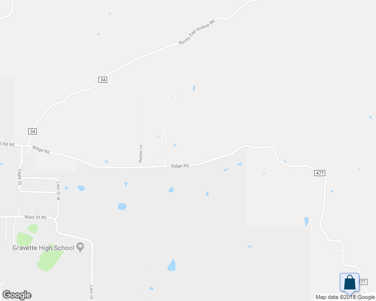 map of restaurants, bars, coffee shops, grocery stores, and more near 17864 Ridge Road in Gravette