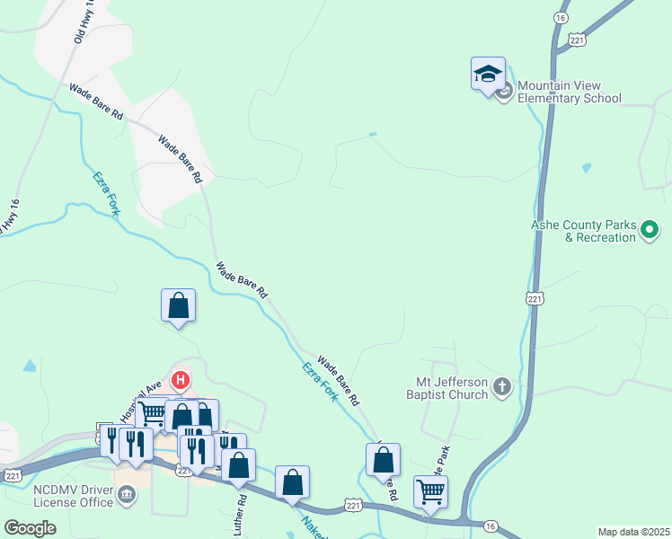 map of restaurants, bars, coffee shops, grocery stores, and more near 714 Wade Bare Road in Jefferson