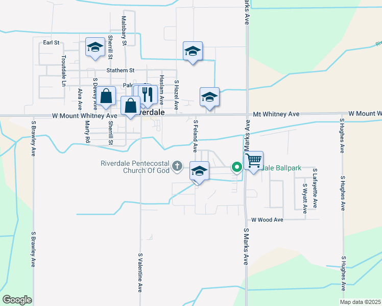 map of restaurants, bars, coffee shops, grocery stores, and more near 21199 South Feland Avenue in Riverdale