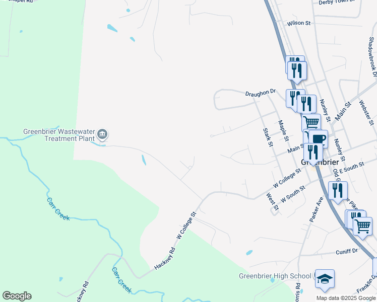 map of restaurants, bars, coffee shops, grocery stores, and more near 540 Hickory Bend Drive in Greenbrier
