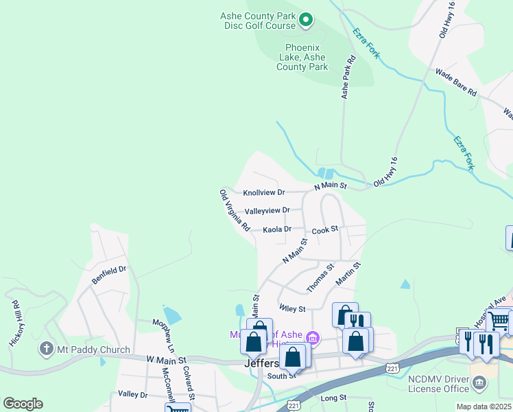 map of restaurants, bars, coffee shops, grocery stores, and more near 238 Valleyview Drive in Jefferson