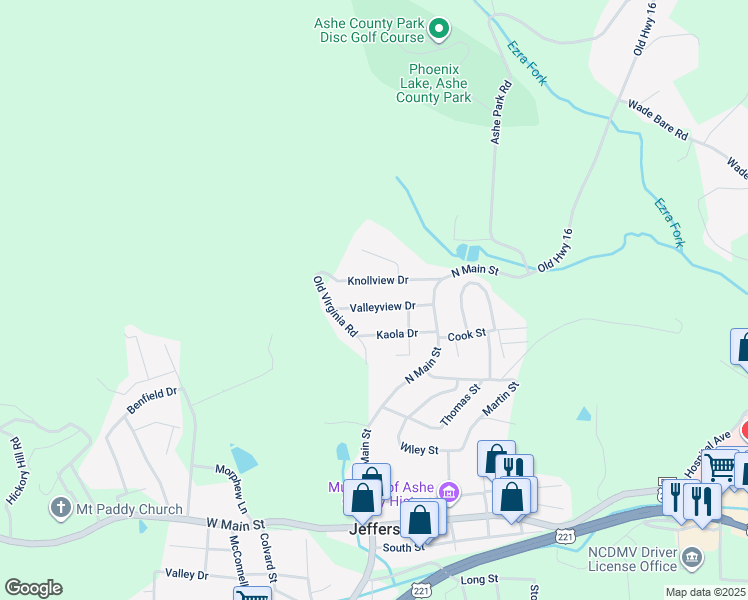 map of restaurants, bars, coffee shops, grocery stores, and more near 226 Valleyview Drive in Jefferson