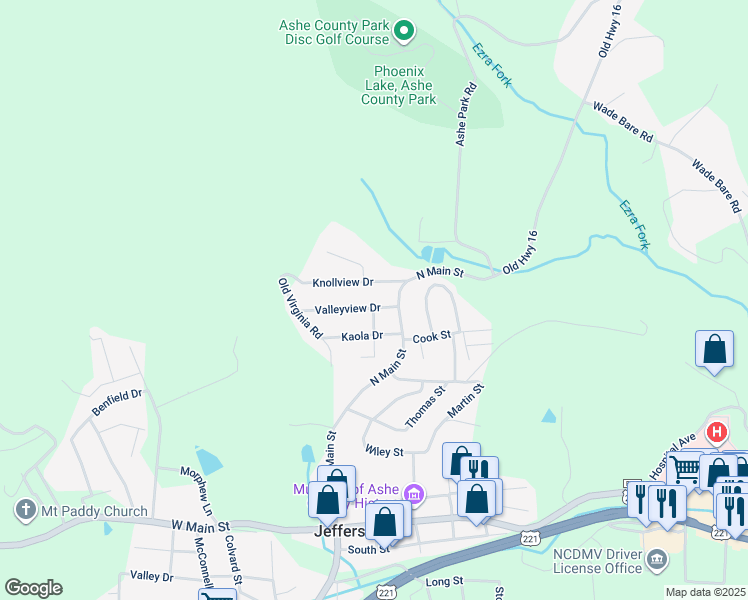 map of restaurants, bars, coffee shops, grocery stores, and more near 120 Valleyview Drive in Jefferson