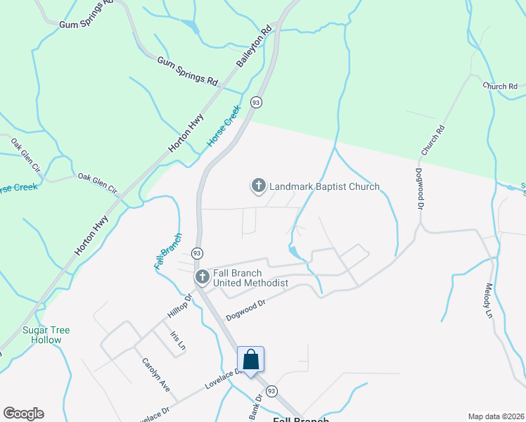 map of restaurants, bars, coffee shops, grocery stores, and more near 103 Reece Tunnell Circle in Fall Branch