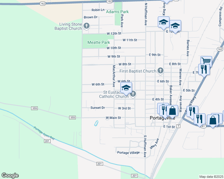 map of restaurants, bars, coffee shops, grocery stores, and more near 409 West 6th Street in Portageville