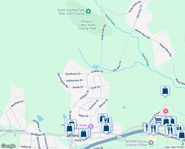 map of restaurants, bars, coffee shops, grocery stores, and more near 702 North Main Street in Jefferson