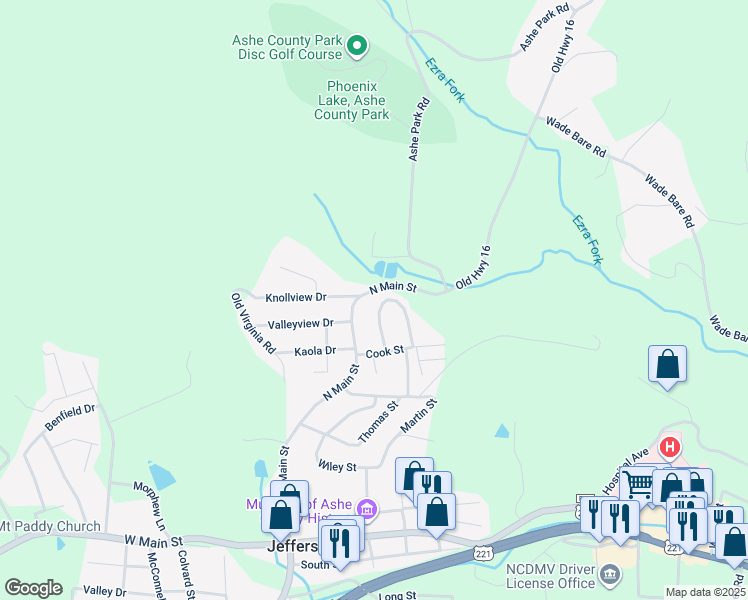 map of restaurants, bars, coffee shops, grocery stores, and more near 702 North Main Street in Jefferson