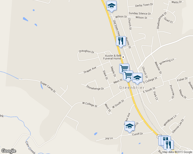 map of restaurants, bars, coffee shops, grocery stores, and more near 2419 Marquand Drive in Greenbrier