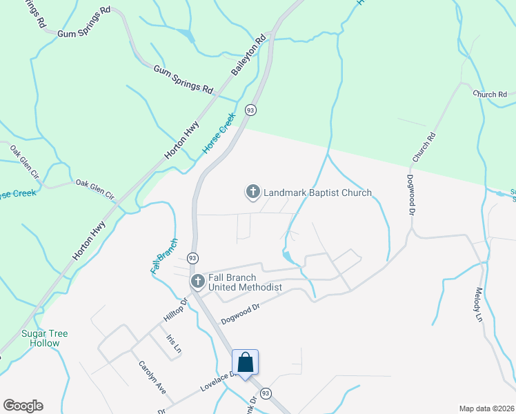 map of restaurants, bars, coffee shops, grocery stores, and more near 103 Reece Tunnell Circle in Fall Branch