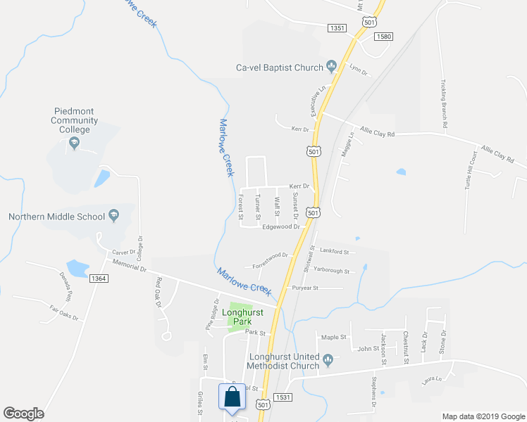 map of restaurants, bars, coffee shops, grocery stores, and more near 1712 Turner Street in Roxboro