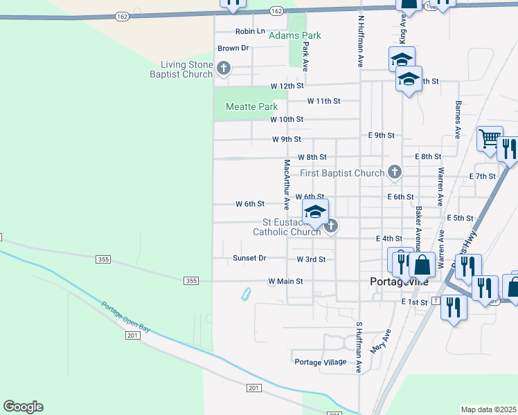 map of restaurants, bars, coffee shops, grocery stores, and more near 409 West 6th Street in Portageville