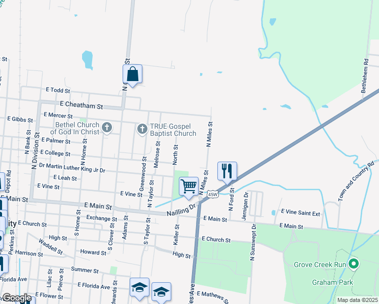 map of restaurants, bars, coffee shops, grocery stores, and more near 515 Nash Street in Union City