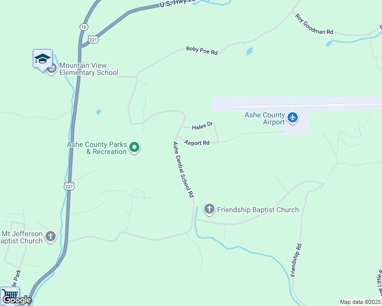 map of restaurants, bars, coffee shops, grocery stores, and more near 1077 Ashe Central School Road in Jefferson