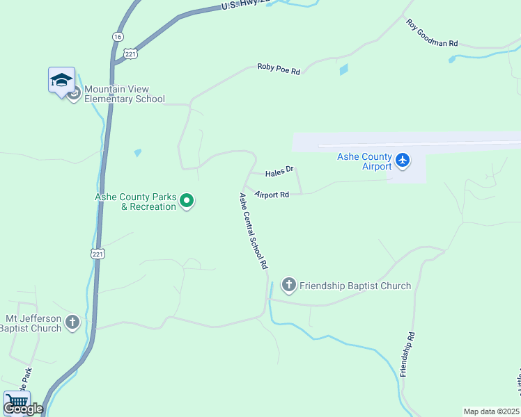 map of restaurants, bars, coffee shops, grocery stores, and more near 1077 Ashe Central School Road in Jefferson