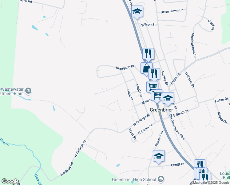 map of restaurants, bars, coffee shops, grocery stores, and more near 2419 Marquand Drive in Greenbrier