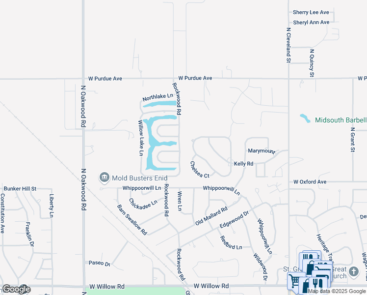 map of restaurants, bars, coffee shops, grocery stores, and more near 3026 Chelsea Court in Enid