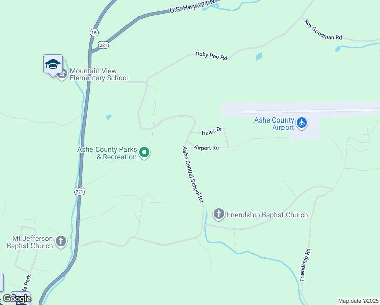 map of restaurants, bars, coffee shops, grocery stores, and more near 1051 Ashe Central School Road in Jefferson