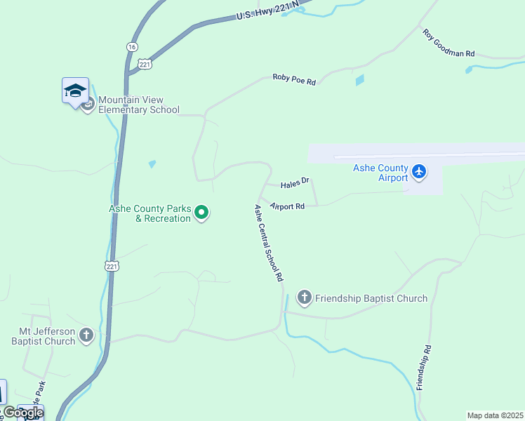 map of restaurants, bars, coffee shops, grocery stores, and more near 1051 Ashe Central School Road in Jefferson