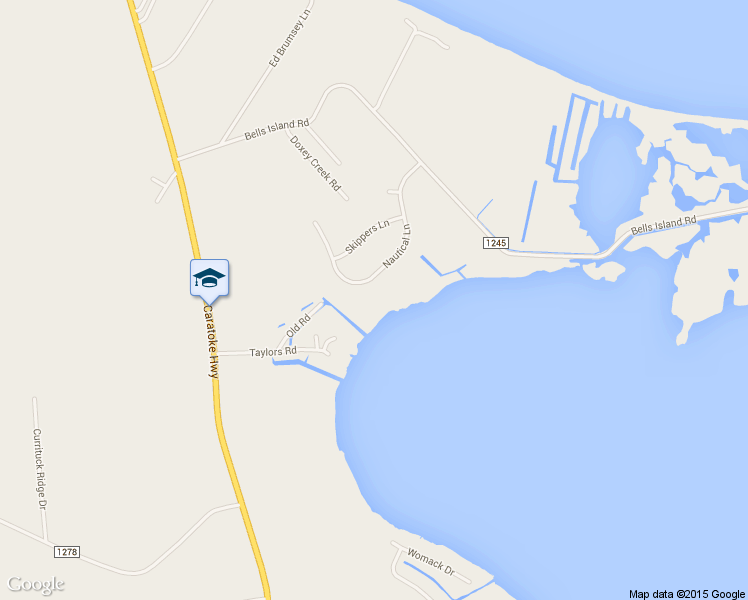 map of restaurants, bars, coffee shops, grocery stores, and more near 129 Nautical Lane in Currituck