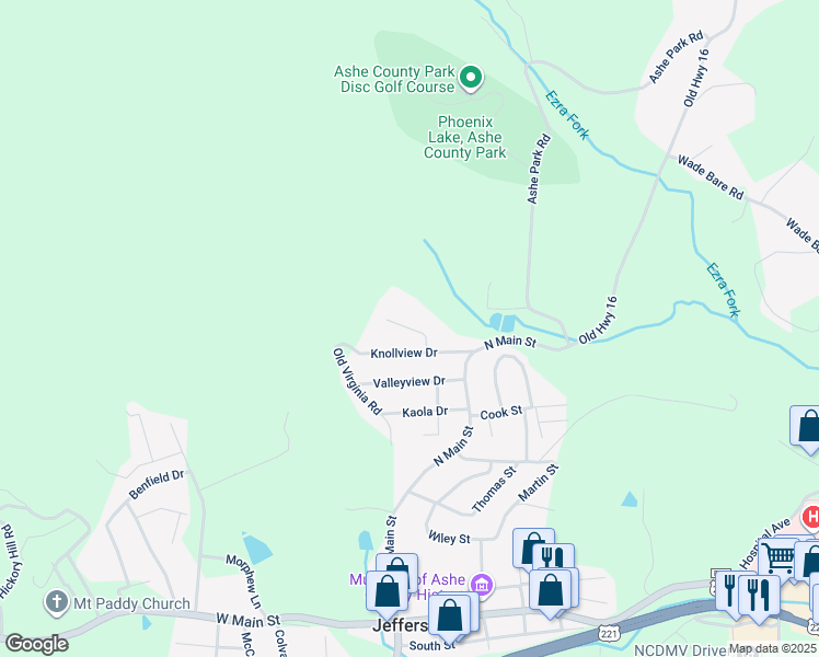 map of restaurants, bars, coffee shops, grocery stores, and more near Hilltop Acres in Jefferson