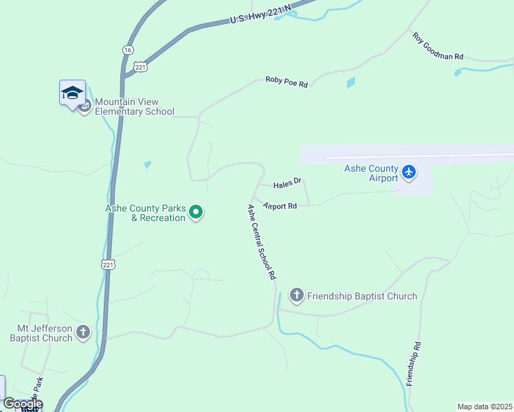 map of restaurants, bars, coffee shops, grocery stores, and more near 1007 Ashe Central School Road in Jefferson