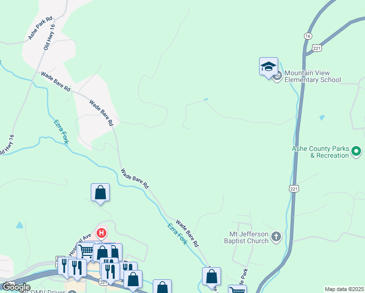 map of restaurants, bars, coffee shops, grocery stores, and more near 714 Wade Bare Road in Jefferson