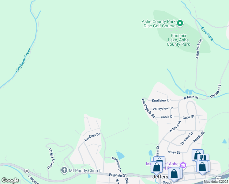 map of restaurants, bars, coffee shops, grocery stores, and more near 309 Old Virginia Road in Jefferson