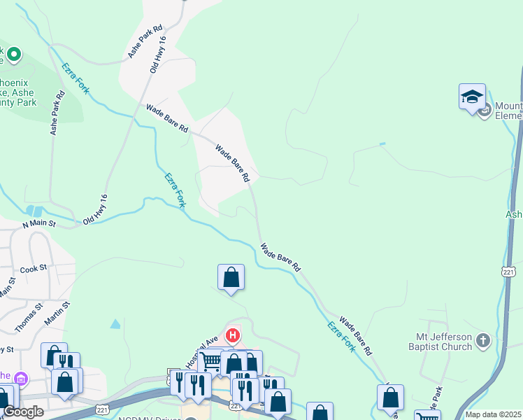 map of restaurants, bars, coffee shops, grocery stores, and more near 1122 Wade Bare Road in Jefferson