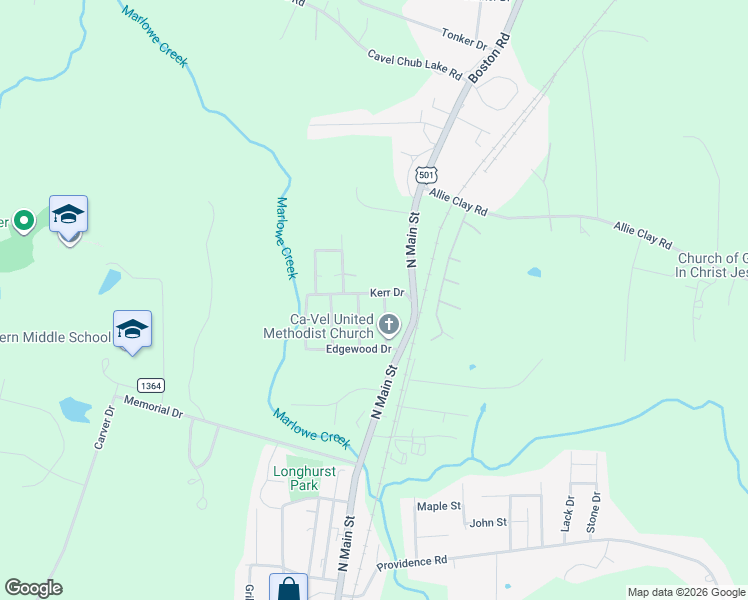 map of restaurants, bars, coffee shops, grocery stores, and more near 123 Kerr Drive in Roxboro