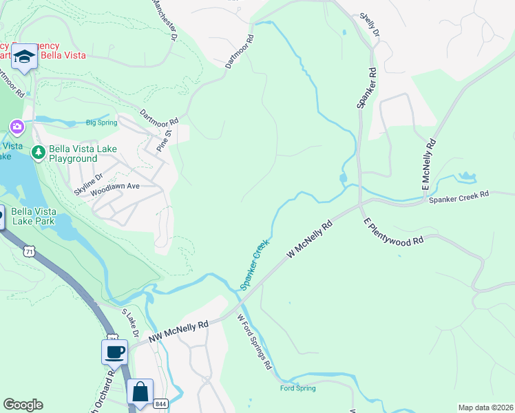 map of restaurants, bars, coffee shops, grocery stores, and more near 13638 Spring Road in Bentonville