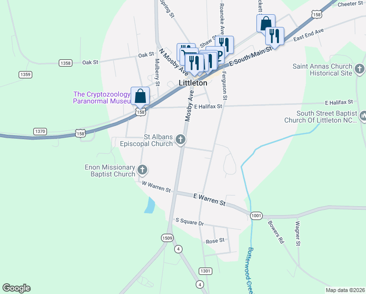 map of restaurants, bars, coffee shops, grocery stores, and more near 108 College Street in Littleton