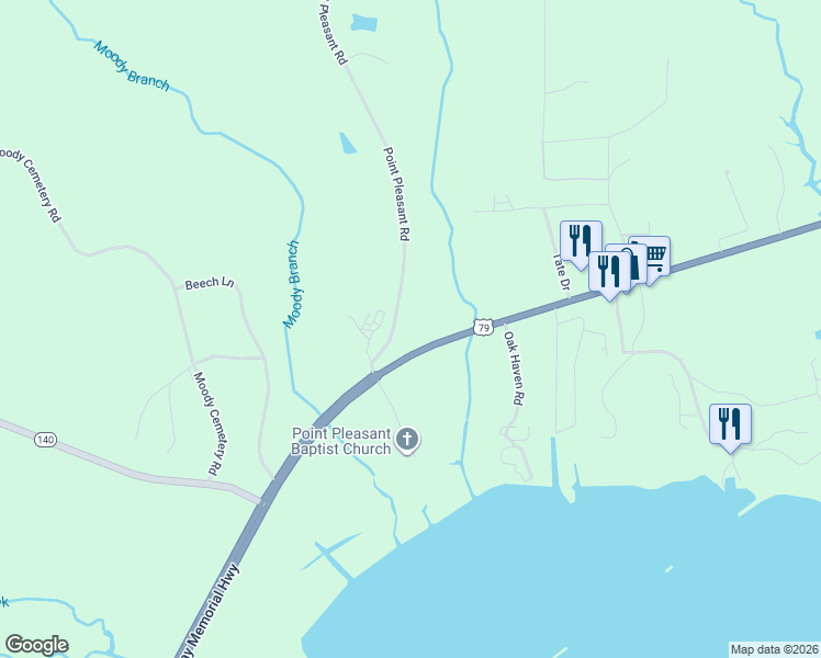 map of restaurants, bars, coffee shops, grocery stores, and more near 120 Point Pleasant Road in Buchanan