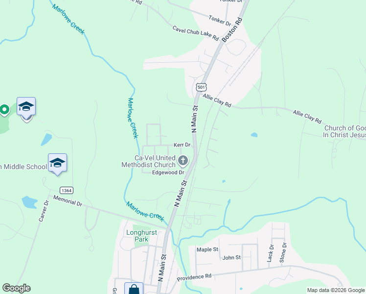 map of restaurants, bars, coffee shops, grocery stores, and more near 123 Kerr Drive in Roxboro