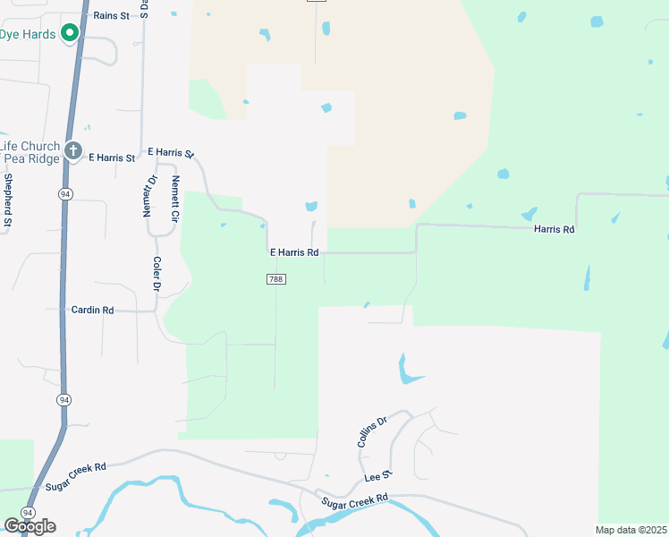 map of restaurants, bars, coffee shops, grocery stores, and more near 1245 East Harris Road in Pea Ridge
