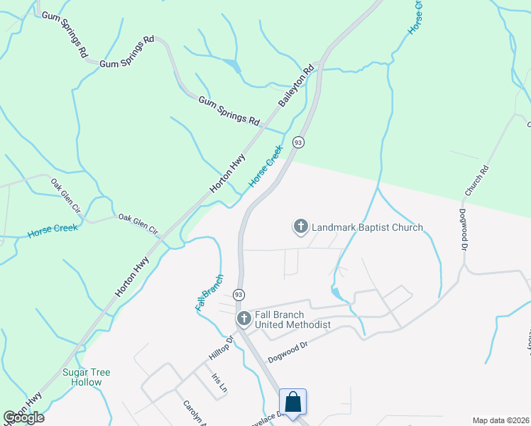 map of restaurants, bars, coffee shops, grocery stores, and more near 2145 Tennessee 93 in Fall Branch