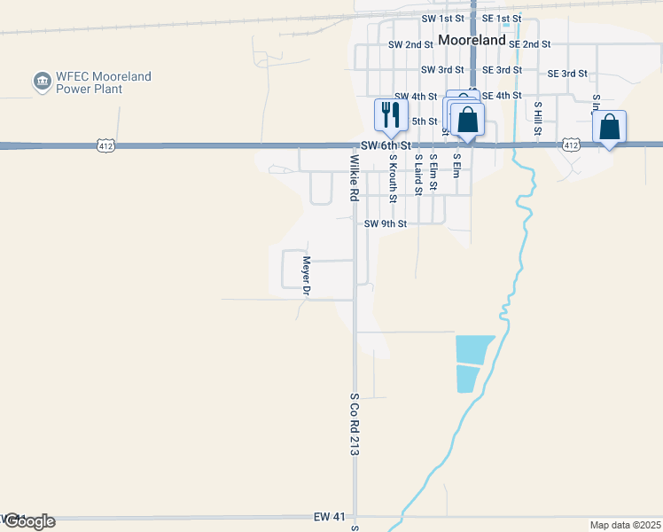 map of restaurants, bars, coffee shops, grocery stores, and more near 516 Southwest 10th Street in Mooreland