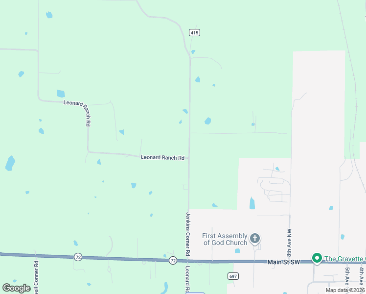 map of restaurants, bars, coffee shops, grocery stores, and more near 13433 Jenkins Corner Road in Gravette