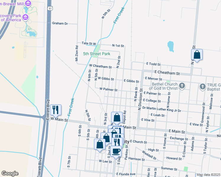 map of restaurants, bars, coffee shops, grocery stores, and more near 603 North 3rd Street in Union City